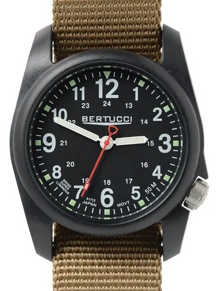 Bertucci DX3 Field Poly Resin Watch, Brown Nylon Strap, Black Dial #11017