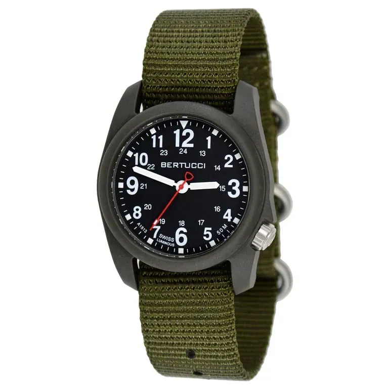 Bertucci DX3 Field Resin Watch, Olive Green Nylon Strap, Black Dial - 11026