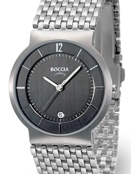 Scratch and Dent - Boccia Mens Silver Quartz Watch with 37mm Titanium Case and Matching Bracelet #3514-04 1