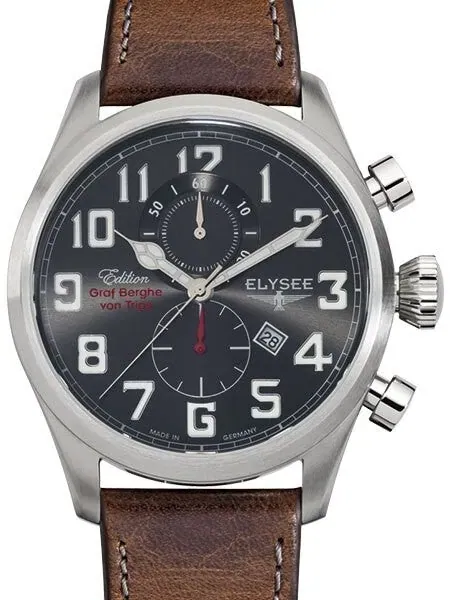 Elysee 46mm Kerpen Quartz Chronograph Watch with 60-minute Stopwatch and Sapphire Crystal #38008