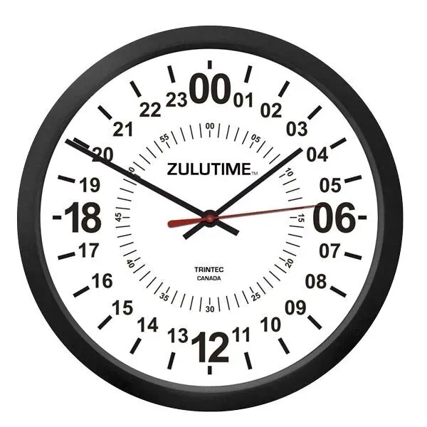 Trintec Ten Inch Aviation 24-Hour ZULU Time Quartz Wall Clock #ZT24HR10
