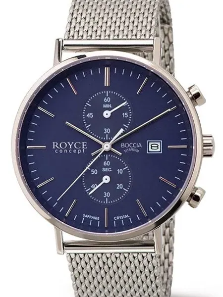 Boccia Mens Two-Eye Quartz Chronograph Watch with Blue Dial and 42.5mm Titanium Case #3752-05