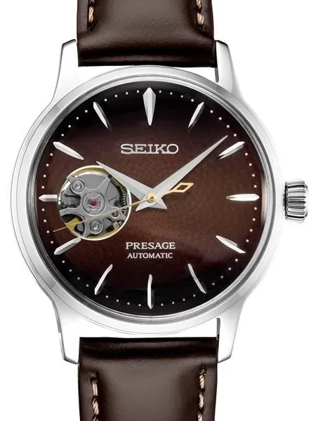 Ladies Seiko Presage Brown Automatic Dress Watch with Open Heart #SSA783