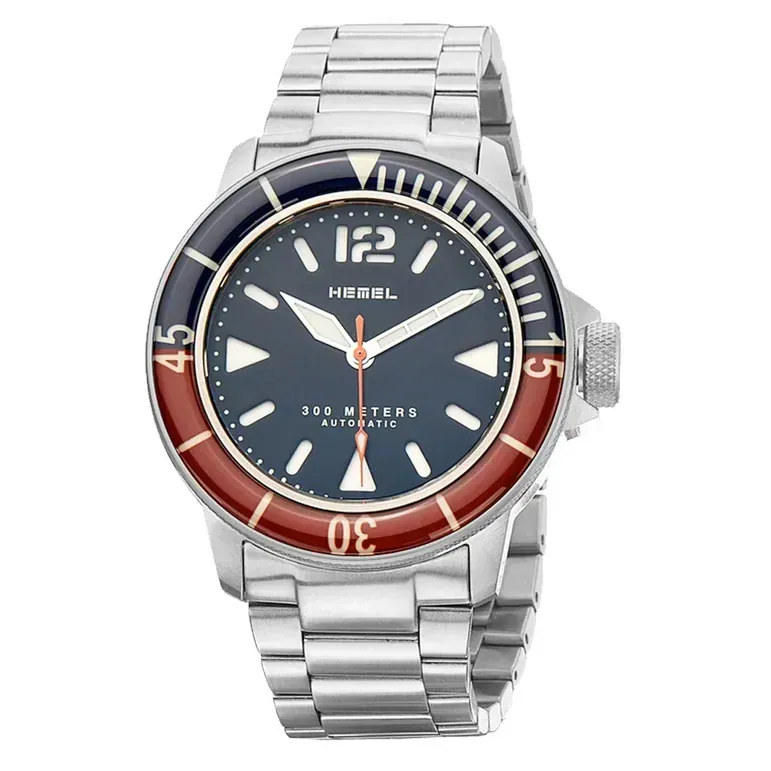 HEMEL Hydrodurance Dive Watch with  Black Dial and Red-Blue Bezel #HD1RB