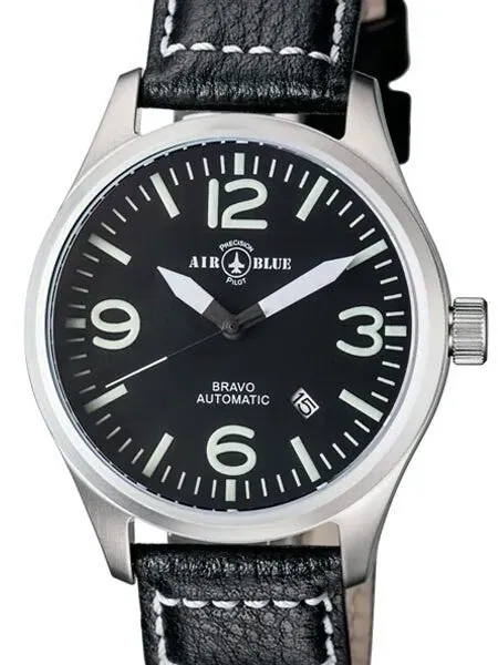 Air Blue Bravo Automatic Pilot Watch with 44mm Case, Sapphire Crystal #BRAVOAUTOSSBLK