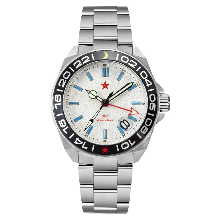 Red Star SEA STAR 4 GMT Watch with Silver Dial and Passive Luminous Tubes #8759G-B