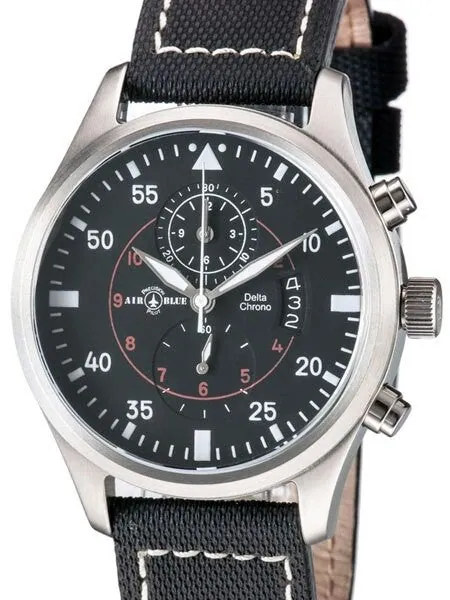 Air Blue Delta Chronograph Pilot Watch with 44mm Case, Sapphire Crystal #DELTACHRONOSSBLK