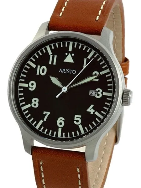 Aristo 3H84 Quartz Aviator Style Watch with Sandblasted Case