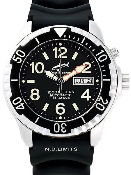Chris Benz 1000 meter Automatic Dive watch with Sapphire Crystal #CB-1000A-S-KBS