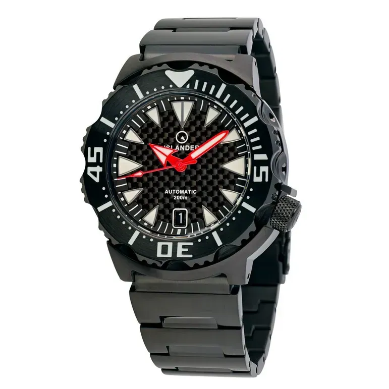 Islander Carbon Fiber Dial Automatic Dive Watch with DLC Case and Bracelet #ISL-144