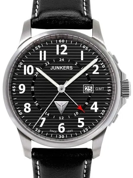 Scratch and Dent - Junkers Tante JU Series GMT Watch with Corrugated Black Dial #6848-2