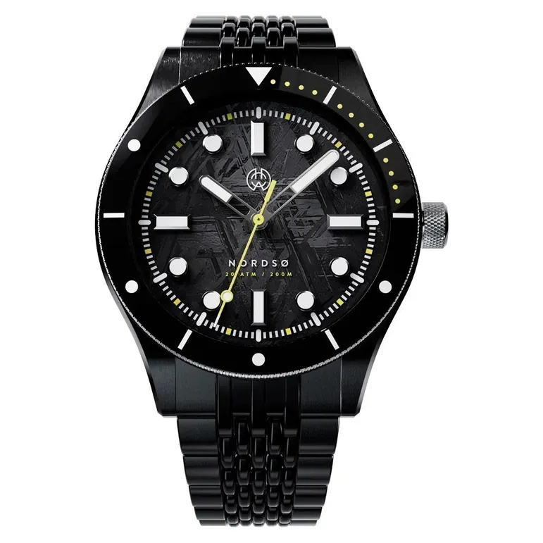 Henry Archer Nordso Automatic Dive Watch with Tempest Meteorite Dial and DLC Case and Bracelet #HAC-NOR-ECL-BOR