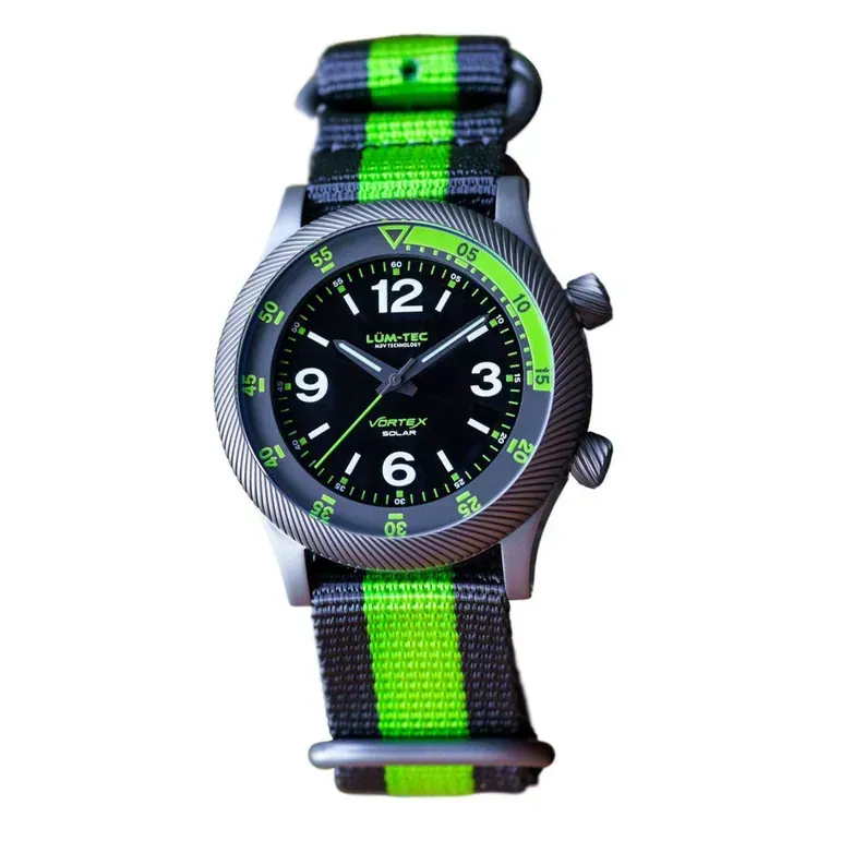 Lum-Tec 42mm Solar Powered Military Watch with Double Dome Sapphire Crystal #Vortex-D5