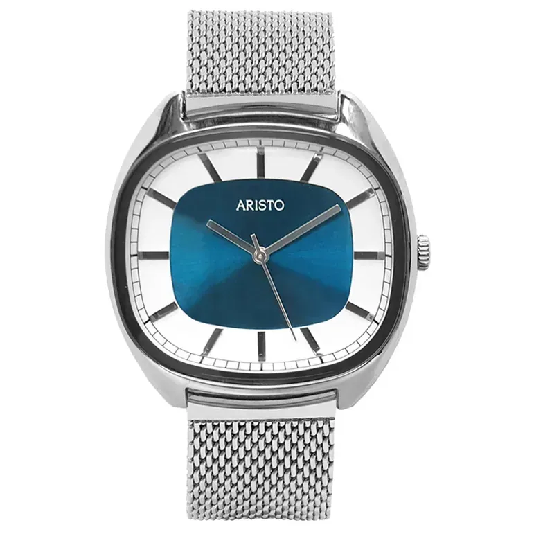 Aristo 41mm Classic Dress Watch with Rectangular Face and Blue Dial #4H231-M
