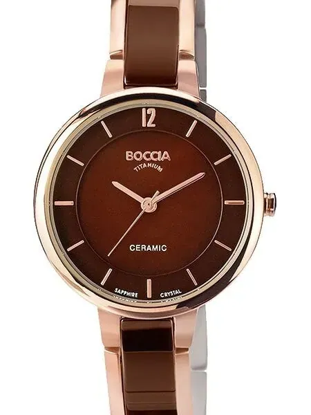 Boccia Ladies Quartz Watch with Brown MOP Dial, Rose Goldtone Titanium Case and Matching Bracelet #3236-04