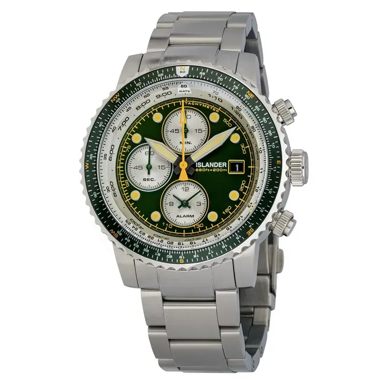 Islander Calverton Flight Chronograph Alarm Watch with Green Dial #ISL-285