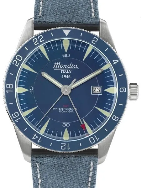 Mondia 1946 Quartz GMT Dual-Time Watch with Blue Dial #MI759SS-02BL-CF