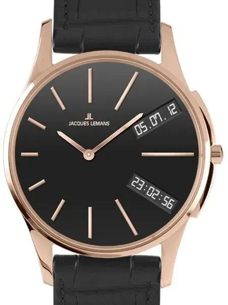 Jacques Lemans London Gold Tone 46MM Quartz Analog-Digital GMT Watch #1-1788E