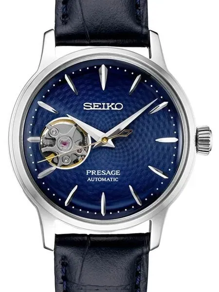 Ladies Seiko Presage Blue Automatic Dress Watch with Open Heart #SSA785