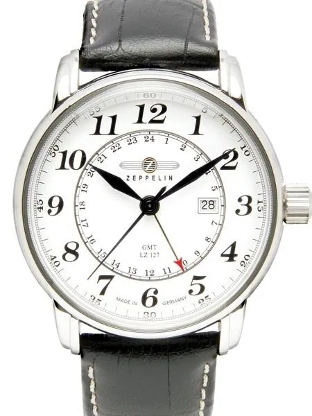Graf Zeppelin Dual Time, GMT Watch with Red Tipped 24-hr Hand. #7642-1