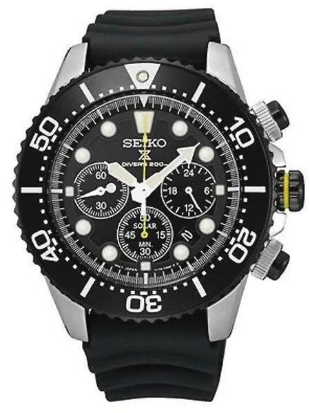 Seiko Solar Quartz Chronograph with Stop-Watch and 24-hour Sub-Dial  #SSC021P1