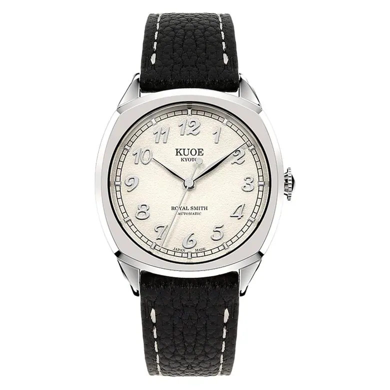 KUOE Royal Smith 90-008 Silver 34mm Dress Watch with Ivory Dial #RS90008-SV-SV