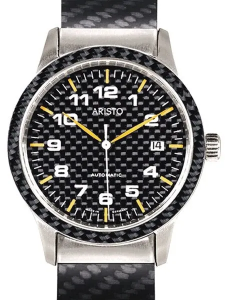 Aristo Swiss Automatic Pilot's Watch with Carbon Fiber Dial, Bracelet and Bezel #7H83
