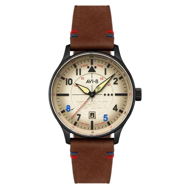 AVI-8 Hawker Hurricane VE-Day 80th LE Vanguard Beige Watch #AV-4094-06