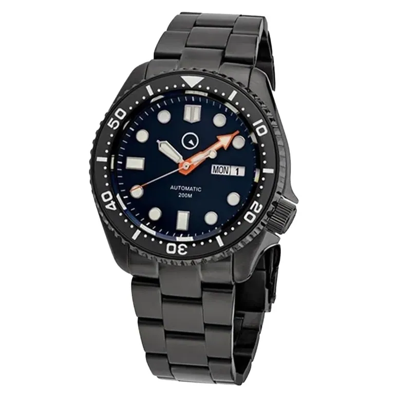 Islander Black Dial Automatic Dive Watch with DLC Case and Bracelet, AR Sapphire Crystal, and Luminous Ceramic Bezel Insert #ISL-34