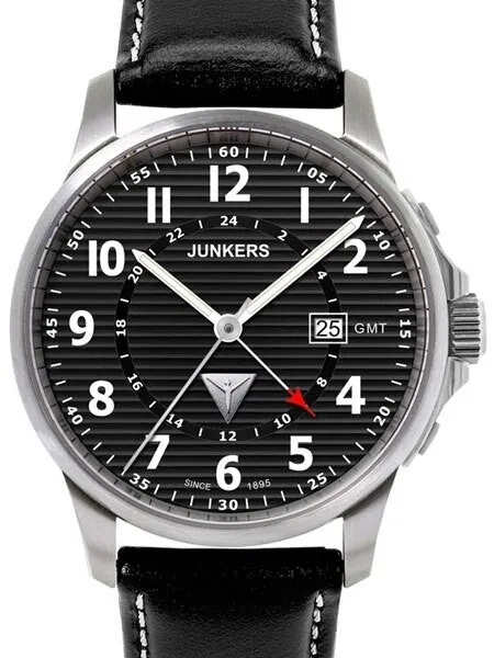 Junkers Tante JU Series GMT Watch with Corrugated Black Dial #6848-2