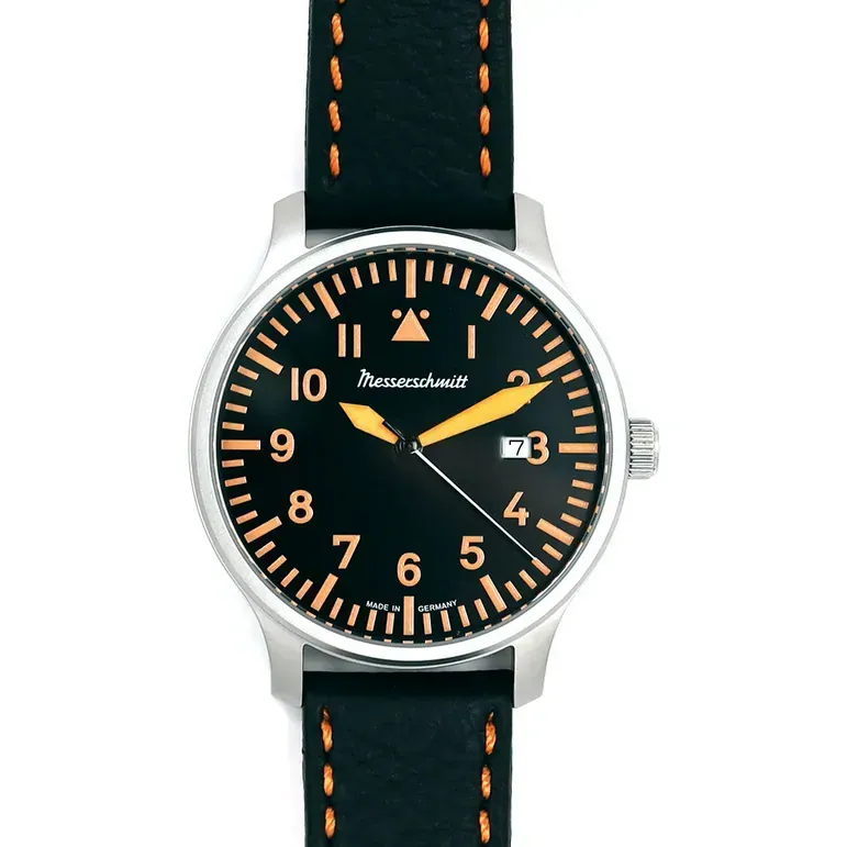 Messerschmitt 42mm Black and Orange Quartz Flieger #ME-42OBL