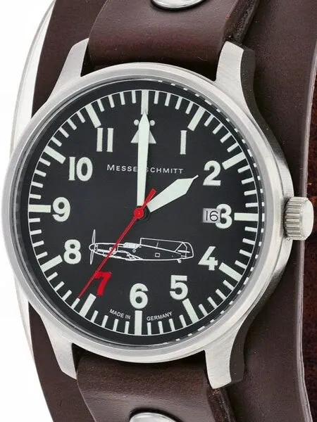 Messerschmitt Aviator Watch with Cuff-Style Leather Strap, SuperLuminova  #109-42R7