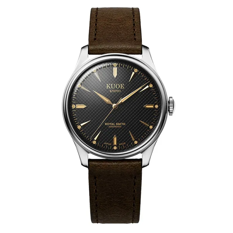 KUOE Royal Smith 90-006 Automatic 39mm Watch with Black Dial #RS90006C-SV-BK-IT-DBR-LARGE