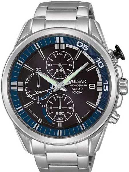 Pulsar Solar Quartz Chronograph Watch with Stopwatch and 24-Hour Sub-Dial #PZ6021