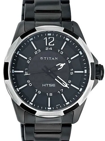 Titan HTSE Solar Powered Quartz Watch with Black Dial and Black PVD Bracelet #1573KM01