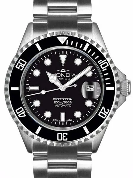 Mondia Swiss Automatic Dive Watch with Black Dial #MS-213-SSBK-BK-OCM