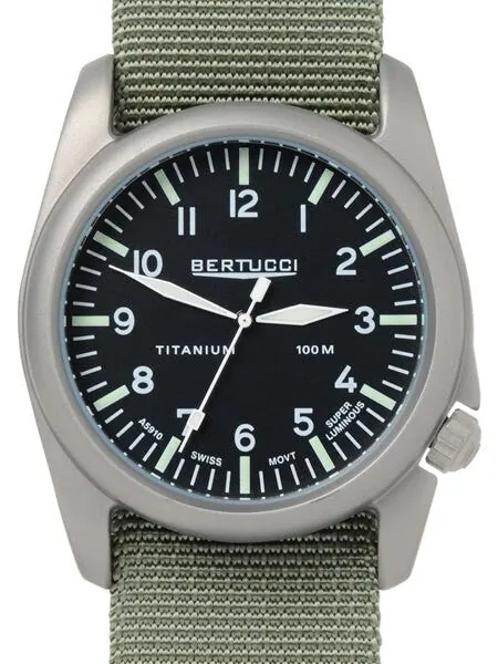 Bertucci A-4T Vintage 44 Titanium Watch with Olive Nylon Strap #13400