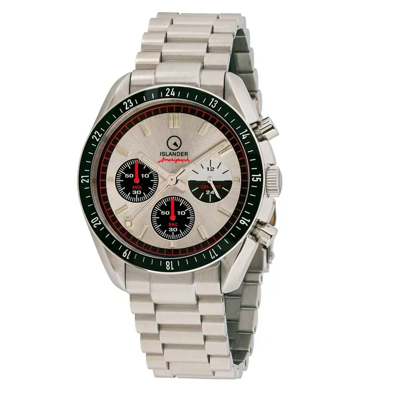 Islander USA Assembled Bethpage Amerigraph with Brushed Silver Dial and Chronograph Function #ISL-200