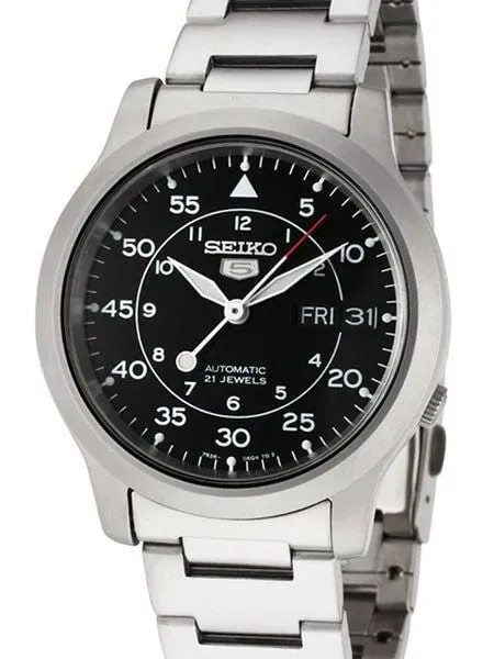 Scratch and Dent - Seiko 5 Military Black Dial Automatic Watch with Bracelet #SNK809K1