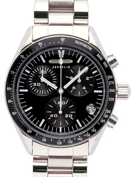 Graf Zeppelin Aviator-Style Chronograph, Black Line Watch with Bracelet #7286M-2