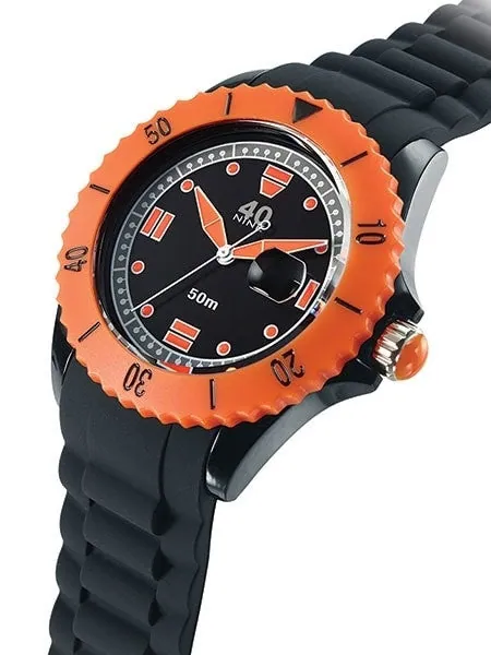 40Nine Black Plastic 40mm Case with Black Silicone Rubber Strap #40NINE03-BLACK60