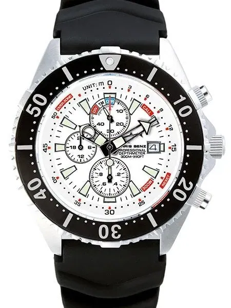 Chris Benz Professional Depthmeter, 300 Meter Dive Watch with Chronograph #CB-C300-W-KBS
