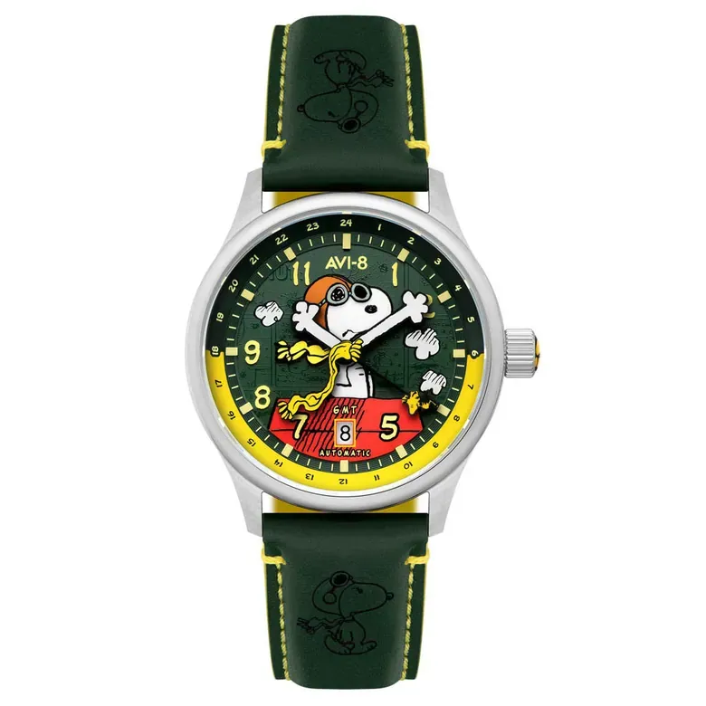 AVI-8 x Peanuts Snoopy Flying Ace GMT Automatic in Winter Green #AV-4136-04