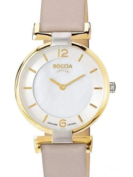 Boccia Ladies Quartz Watch with Goldtone Titanium and beige leather strap #3238-02