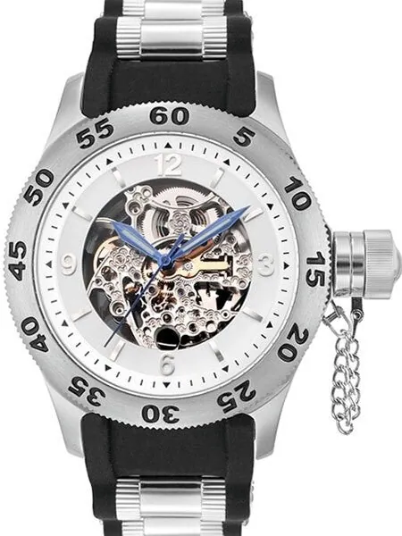 Rougois Russian Naval Style Skeleton Automatic Watch with Canteen Crown #RSND-SB