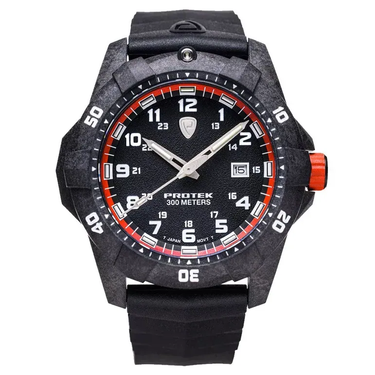Protek Carbon Composite Tritium Dive Watch 1000 Series with Orange Accents #PT1004
