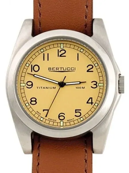 Bertucci A-3T Vintage 42 Titanium Watch with Honey Brown Leather Strap #13307
