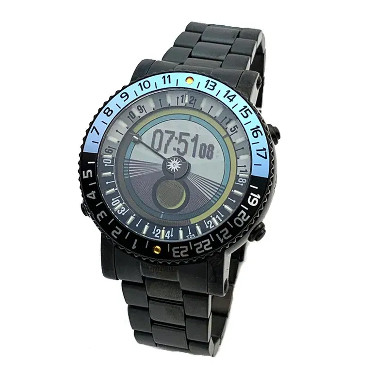 YES V7 Black Titanium World Time Watch with Blue Accents and Titanium Bracelet #7B-KB-P3