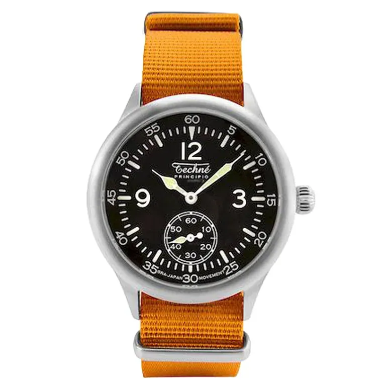 Techne 39.5mm Merlin Quartz Aviator Watch with Orange Strap #246.025