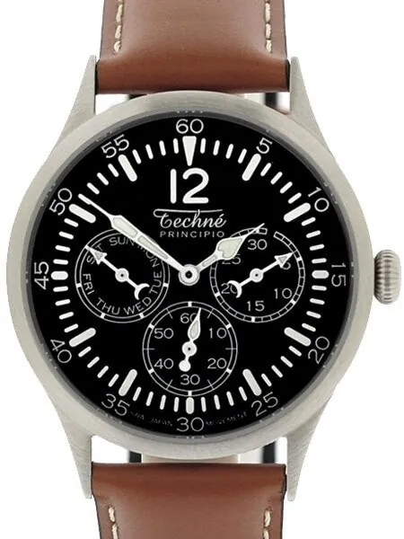 Techne 38mm Merlin Quartz Aviator Watch with Day and Date Sub-Dials and Small Seconds #280.053